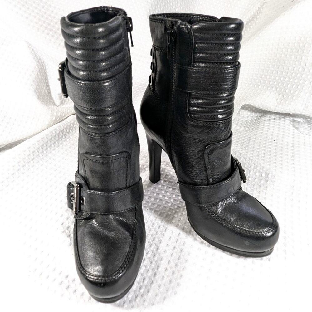 NWOT-1 SHOW! NINE WEST! BLACK GENUINE LEATHER PLATFORM ZIPPER BOOTS! SZ 8M